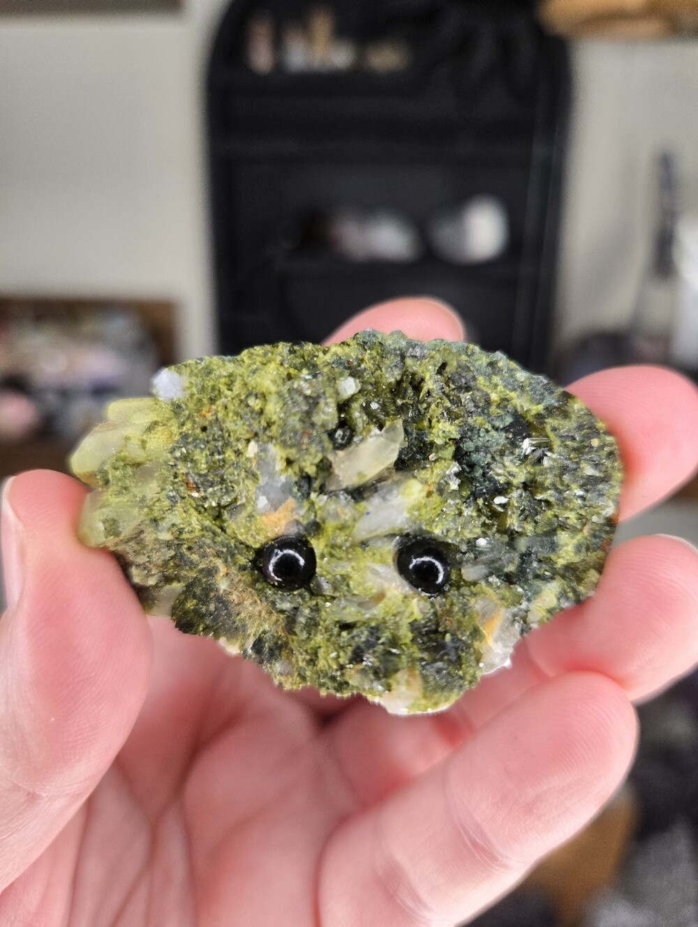Epidote On Quartz "Cleft Chin" Crystal Hedgie Buddy